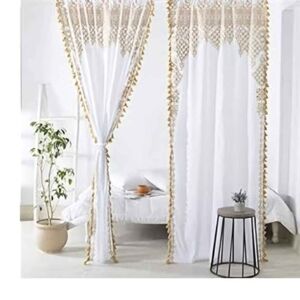 Elegant White and Gold Lace Curtain